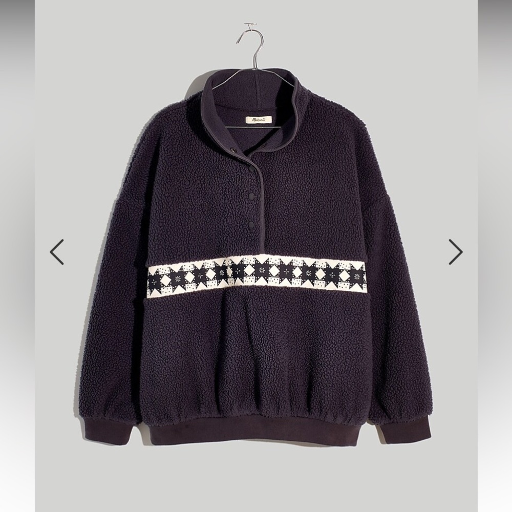 Madewell Navy and White Fleece Pullover